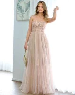 Jasmine Corset Tulle Gown - Blush -Curvy Charm Store jasmine gown front 3 blush