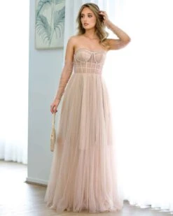 Jasmine Corset Tulle Gown - Blush -Curvy Charm Store jasmine gown front 4 blush