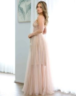 Jasmine Corset Tulle Gown - Blush -Curvy Charm Store jasmine gown side blush