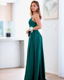 Joey Gown - Emerald Green -Curvy Charm Store joey gown side emerald