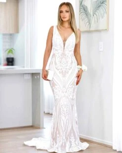 Letisha Sequin Gown - White And Nude 23 Letisha Sequin Gown - White And Nude -Curvy Charm Store letisha front 2 white