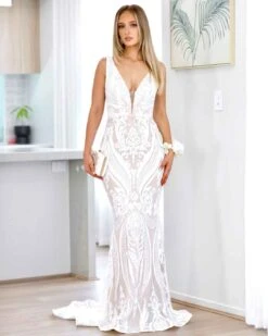 Letisha Sequin Gown - White And Nude 20 Letisha Sequin Gown - White And Nude -Curvy Charm Store letisha front white