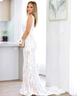 Letisha Sequin Gown - White And Nude 21 Letisha Sequin Gown - White And Nude -Curvy Charm Store letisha side 1 white