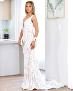 Letisha Sequin Gown - White And Nude 24 Letisha Sequin Gown - White And Nude -Curvy Charm Store letisha side white