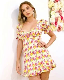 Marbella Mini Dress - Yellow Floral