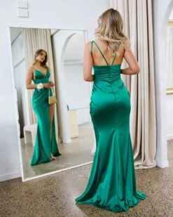 Marie Satin Gown - Green -Curvy Charm Store marie satin gown back 1 green