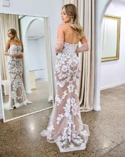 Matilda Strapless Lace Gown - White/Nude -Curvy Charm Store matilda gown back 1 white