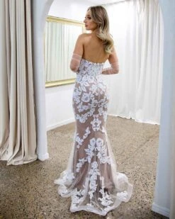 Matilda Strapless Lace Gown - White/Nude