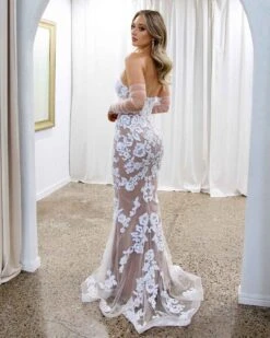 Matilda Strapless Lace Gown - White/Nude -Curvy Charm Store matilda gown back 5 white