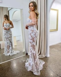 Matilda Strapless Lace Gown - White/Nude -Curvy Charm Store matilda gown side white