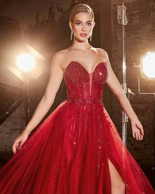 Milla Strapless Beaded Gown - Red 4 Milla Strapless Beaded Gown - Red - Image 2