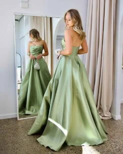 Paola Strapless Gown - Pistachio -Curvy Charm Store paola gown back 1 pistachio
