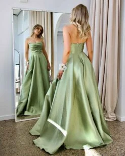 Paola Strapless Gown - Pistachio -Curvy Charm Store paola gown back 2 pistachio