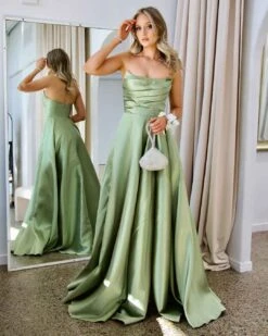 Paola Strapless Gown - Pistachio -Curvy Charm Store paola gown front 1 pistachio