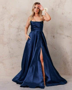 Paola Strapless Gown - Navy -Curvy Charm Store paola.navy .front