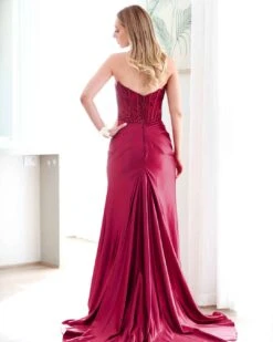 Pixie Corset Lace Gown - Wine -Curvy Charm Store pixie gown back 1 wine