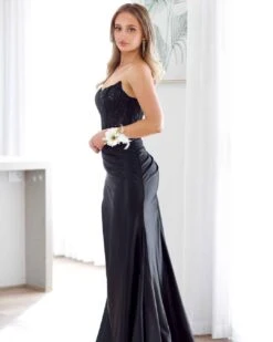 Pixie Corset Lace Gown - Black -Curvy Charm Store pixie gown side black