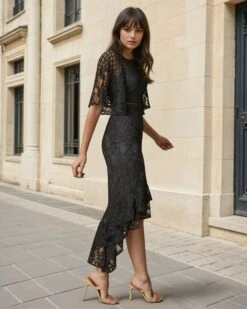 Reyna Lace Midi Dress - Black 8 Reyna Lace Midi Dress - Black -Curvy Charm Store reuna.black .side Erica Parisian Rue