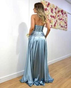 Rosie Strapless Satin Gown - Cadet Blue -Curvy Charm Store rosie satin gown back cadet blue 26701ab4 064d 433a b2c8 4c76bba31091