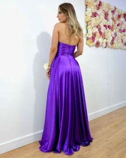Rosie Strapless Satin Gown - Purple -Curvy Charm Store rosie satin gown back purple