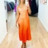 Serenity Midi Dress - Ombre Orange -Curvy Charm Store serenity satin midi dress front ombre orange