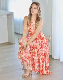 Siena Floral Satin Maxi Dress - Orange -Curvy Charm Store siena.satinorange2