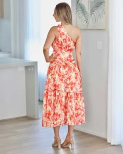 Siena Floral Satin Maxi Dress - Orange -Curvy Charm Store siena.satinorange3