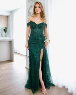 Tatiana Corset Sequin Gown - Emerald