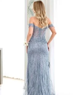Tatiana Corset Sequin Gown - Smoky Blue -Curvy Charm Store tatiana gown back smokey blue