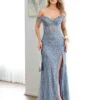 Tatiana Corset Sequin Gown - Smoky Blue -Curvy Charm Store tatiana gown front smoky blue