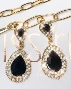 Teardrop Jewel Earrings - Black