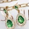Teardrop Jewel Earrings - Green 1 Teardrop Jewel Earrings - Green -Curvy Charm Store teardrop jewel earrrings green closeup