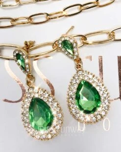 Teardrop Jewel Earrings - Green