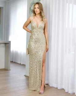 Thalia Sequin Gown - Gold 17 Thalia Sequin Gown - Gold -Curvy Charm Store thalia front 3 gold