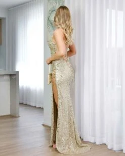 Thalia Sequin Gown - Gold 16 Thalia Sequin Gown - Gold -Curvy Charm Store thalia side 1 gold