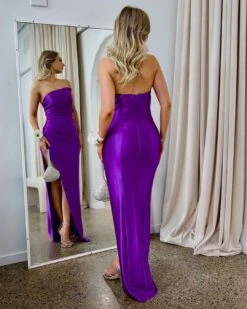 Valentina Strapless Satin Gown - Purple 17 Valentina Strapless Satin Gown - Purple -Curvy Charm Store valentina gown back 3 purple