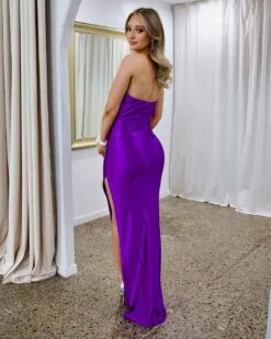 Valentina Strapless Satin Gown - Purple 19 Valentina Strapless Satin Gown - Purple -Curvy Charm Store valentina gown back purple