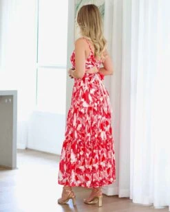 Verona Maxi Print Dress - Red 22 Verona Maxi Print Dress - Red -Curvy Charm Store verona dress back red