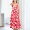 Verona Maxi Print Dress - Red 2 Verona Maxi Print Dress - Red -Curvy Charm Store verona dress front red