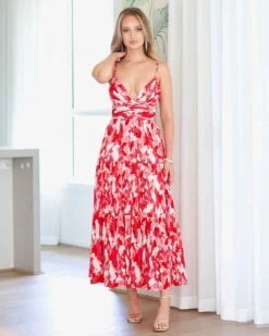 Verona Maxi Print Dress - Red