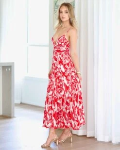 Verona Maxi Print Dress - Red 20 Verona Maxi Print Dress - Red -Curvy Charm Store verona dress side red