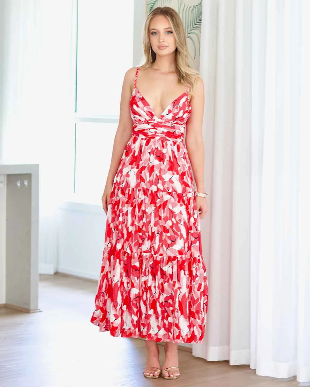 Verona Maxi Print Dress - Red 7 Verona Maxi Print Dress - Red - Image 5